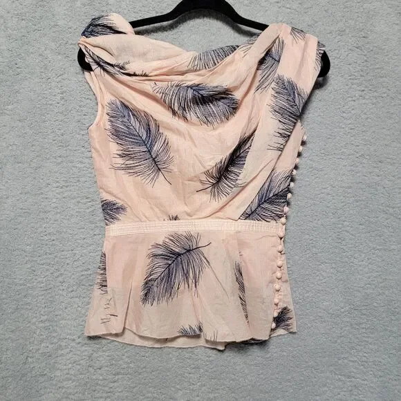 Byron Lars Beauty Mark Rare Soft Pink Navy Floral Leaf Top Sleeveless Size 2 NWT